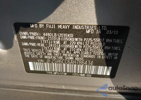 2010 Subaru Forester 2.5X Premium from USA, damaged, VIN JF2SH6CC6AH786434